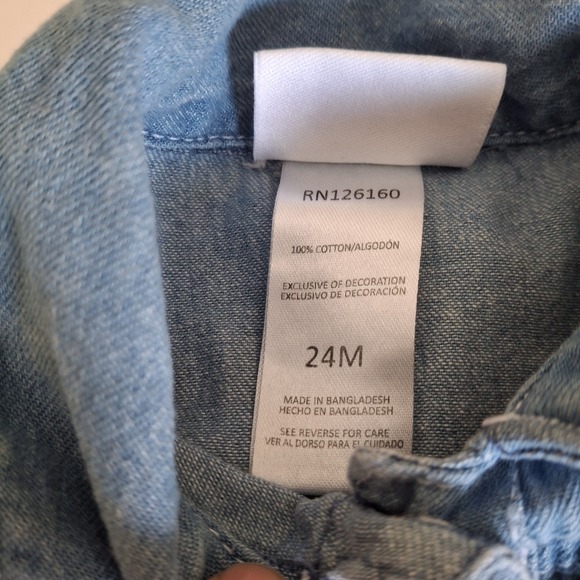 Little Lass Denim Dress Size 24M Toddler Embroidered Floral Roll Tab Sleeves - Picture 5 of 9